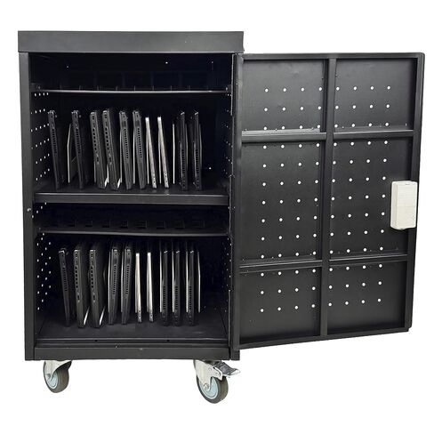 Pearington 20 Device Mobile Charging and Storage Cart for iPads, Chromebooks and Laptop Computers, Up To 17-Inch Screen Size, Surge Protection, Front & Back Access Locking Cabinet, Black in Kuwait