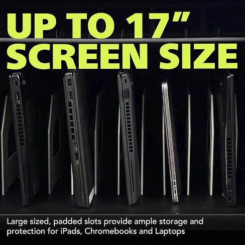 Pearington 20 Device Mobile Charging and Storage Cart for iPads, Chromebooks and Laptop Computers, Up To 17-Inch Screen Size, Surge Protection, Front & Back Access Locking Cabinet, Black in Kuwait