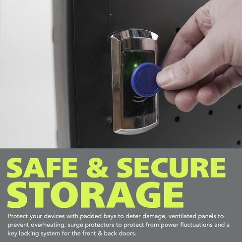 Pearington 20 Device Mobile Charging and Storage Cart for iPads, Chromebooks and Laptop Computers, Up To 17-Inch Screen Size, Surge Protection, Front & Back Access Locking Cabinet, Black in Kuwait