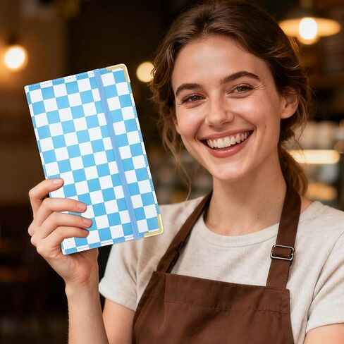 Large PU Leather Waitress Server Book, Retro Checkerboard Check Holder Organizer with Zipper Pockets, Pen Holder & Apron Loop in Saudi Arabia
