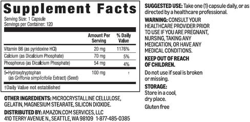 Amazon Basics 5-HTP with B6 Capsules, 100 mg 120 Count in Saudi Arabia