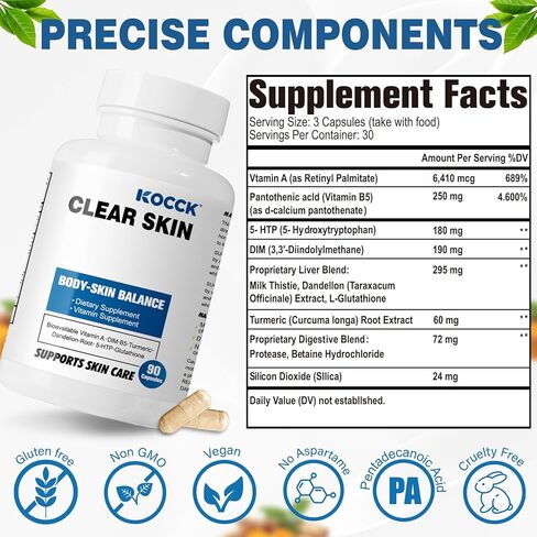 Hormonal Acne Treatment, Clear Skin Supplement, 5-HTP, Nature DIM Supplement, Skin Care Vitamins, Hormone Balance, Daily Using 2 Capsules, 90 Capsules. (Milk) in Saudi Arabia