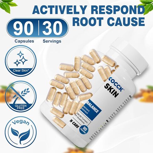 Hormonal Acne Treatment, Clear Skin Supplement, 5-HTP, Nature DIM Supplement, Skin Care Vitamins, Hormone Balance, Daily Using 2 Capsules, 90 Capsules. (Milk) in Saudi Arabia