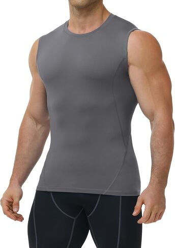 قميص رجالي مضغوط بدون أكمام، قميص رياضي للتمرين، قميص داخلي سريع الجفاف بطبقة أساسية من العضلات، قميص داخلي للجري في صالة الألعاب الرياضية in Kuwait