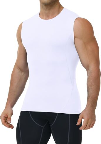 Mens Sleeveless Compression Shirt Athletic Workout Tank Top Quick Dry Muscle Base Layer Undershirt Gym Running in Saudi Arabia