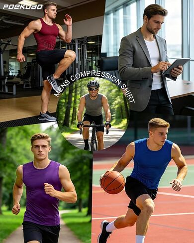 Mens Sleeveless Compression Shirt Athletic Workout Tank Top Quick Dry Muscle Base Layer Undershirt Gym Running in Saudi Arabia