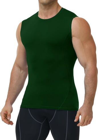 Mens Sleeveless Compression Shirt Athletic Workout Tank Top Quick Dry Muscle Base Layer Undershirt Gym Running in Saudi Arabia