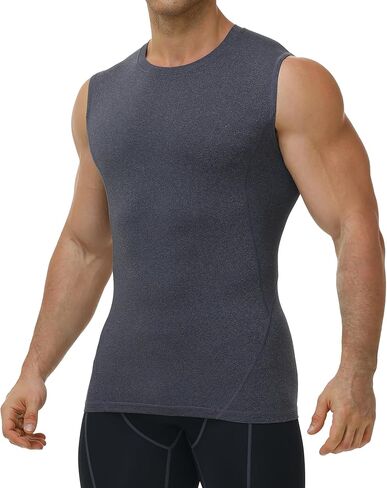 Mens Sleeveless Compression Shirt Athletic Workout Tank Top Quick Dry Muscle Base Layer Undershirt Gym Running in Saudi Arabia