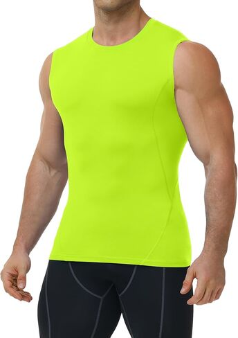 Mens Sleeveless Compression Shirt Athletic Workout Tank Top Quick Dry Muscle Base Layer Undershirt Gym Running in Saudi Arabia