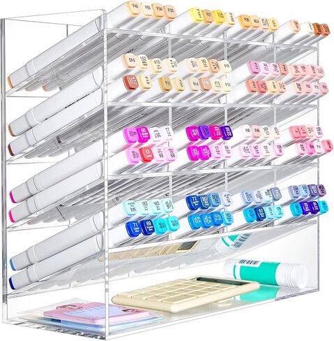 Acrylic Pen Organizer Storage Vertical Marker Organizer Acrylic Pen Display Holder for Office Desk Desktop Stationery Pencil Storage(Black,13 x 4 x 10.2 Inch) in Kuwait