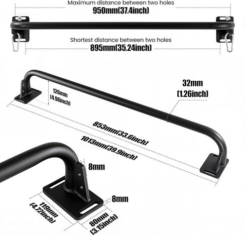 Heavy Duty Wall Mount Pull Up Bar with Adjustable Nylon Resistance Straps, Full Welded Reinforced Carbon Steel Bar for Indoor Outdoor Home Gym Full Body Strength Training in Kuwait