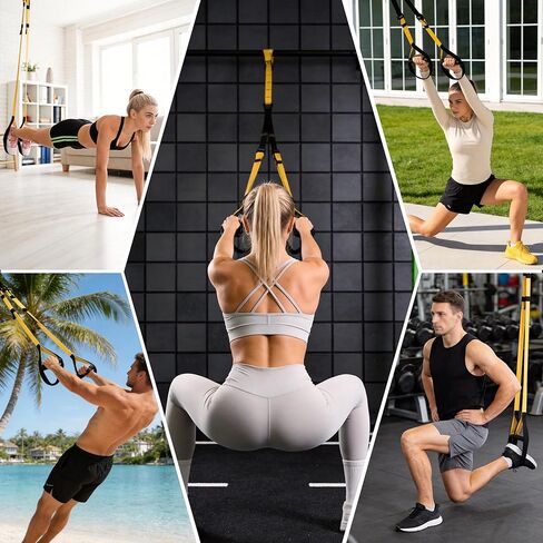 Heavy Duty Wall Mount Pull Up Bar with Adjustable Nylon Resistance Straps, Full Welded Reinforced Carbon Steel Bar for Indoor Outdoor Home Gym Full Body Strength Training in Kuwait