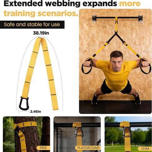 Heavy Duty Wall Mount Pull Up Bar with Adjustable Nylon Resistance Straps, Full Welded Reinforced Carbon Steel Bar for Indoor Outdoor Home Gym Full Body Strength Training in Kuwait