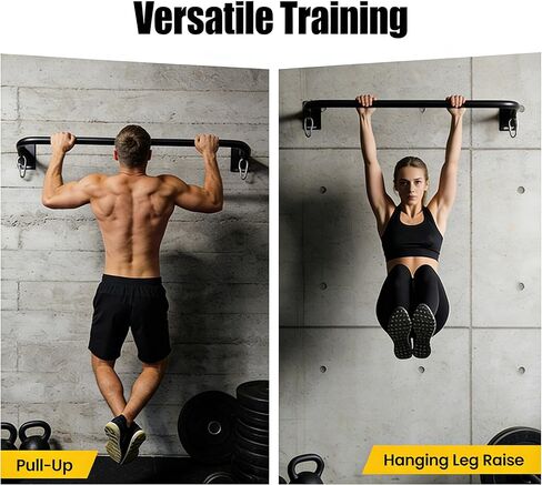 Heavy Duty Wall Mount Pull Up Bar with Adjustable Nylon Resistance Straps, Full Welded Reinforced Carbon Steel Bar for Indoor Outdoor Home Gym Full Body Strength Training in Kuwait