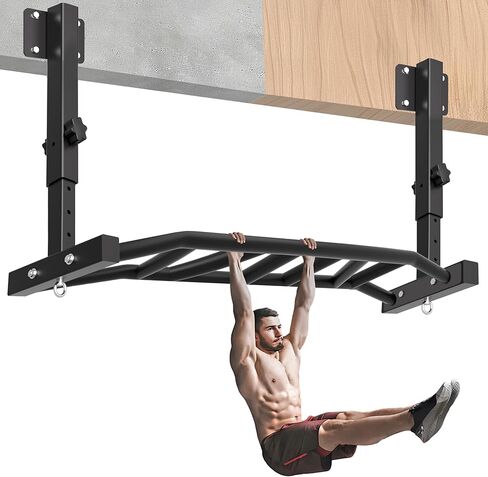 48" Joist Mounted Pull Up Bar, 600LBS Heavy Duty Multi Grip Ceiling Mount Chin Up Bar, Ceiling Beam for Home Gym/Garage/Basement with 5-Height Adjustable& Round Anchors, Easy to Install in Kuwait