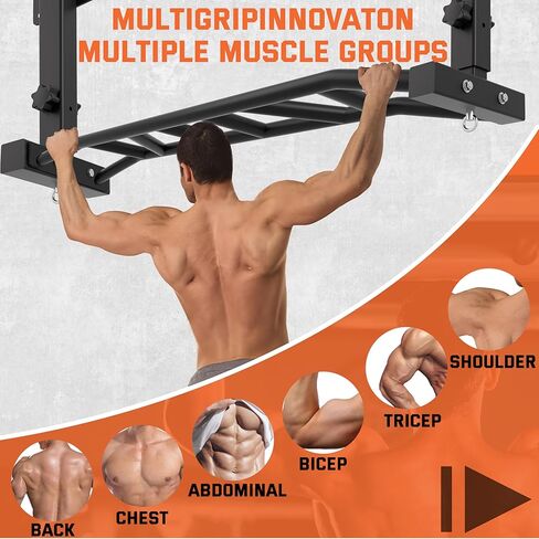 48" Joist Mounted Pull Up Bar, 600LBS Heavy Duty Multi Grip Ceiling Mount Chin Up Bar, Ceiling Beam for Home Gym/Garage/Basement with 5-Height Adjustable& Round Anchors, Easy to Install in Kuwait