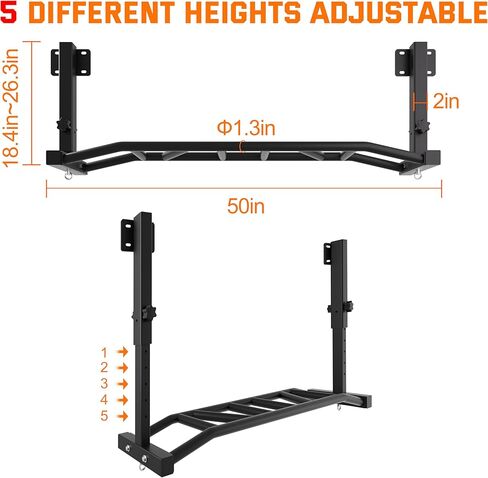 48" Joist Mounted Pull Up Bar, 600LBS Heavy Duty Multi Grip Ceiling Mount Chin Up Bar, Ceiling Beam for Home Gym/Garage/Basement with 5-Height Adjustable& Round Anchors, Easy to Install in Kuwait
