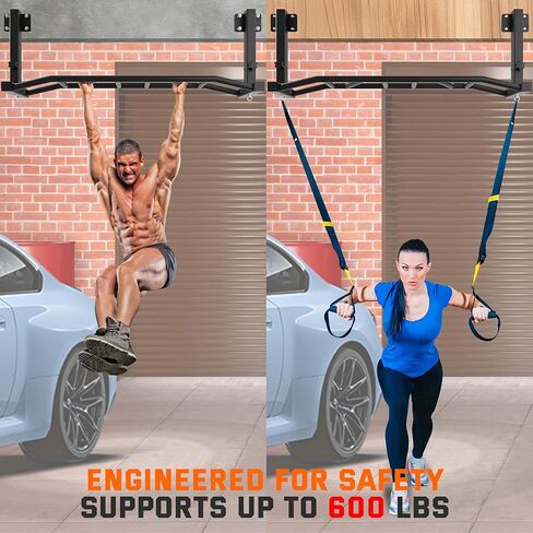 48" Joist Mounted Pull Up Bar, 600LBS Heavy Duty Multi Grip Ceiling Mount Chin Up Bar, Ceiling Beam for Home Gym/Garage/Basement with 5-Height Adjustable& Round Anchors, Easy to Install in Kuwait