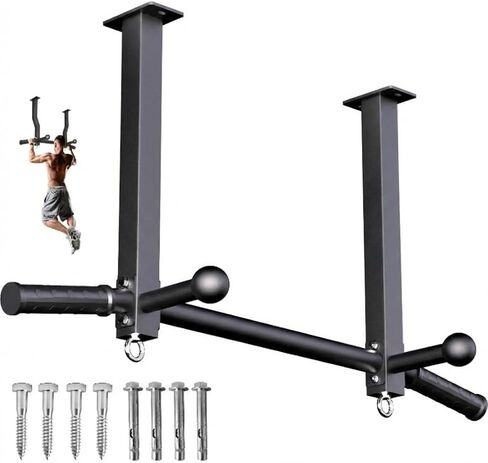 Pull Up Bar Ceiling Mount, 600LBS Heavy Duty Multi Grip Chin Up Bar, 16" Rafter PullUp Bar, Ceiling Beam for Gym/Garage/Basement with Ball Finger & Round Anchors, Easy to Install-Black in Kuwait
