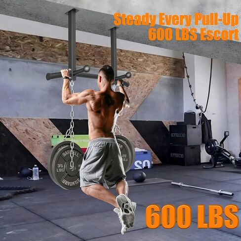 Pull Up Bar Ceiling Mount, 600LBS Heavy Duty Multi Grip Chin Up Bar, 16" Rafter PullUp Bar, Ceiling Beam for Gym/Garage/Basement with Ball Finger & Round Anchors, Easy to Install-Black in Kuwait