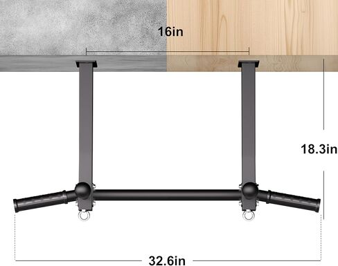 Pull Up Bar Ceiling Mount, 600LBS Heavy Duty Multi Grip Chin Up Bar, 16" Rafter PullUp Bar, Ceiling Beam for Gym/Garage/Basement with Ball Finger & Round Anchors, Easy to Install-Black in Kuwait