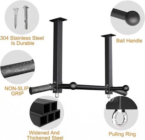 Pull Up Bar Ceiling Mount, 600LBS Heavy Duty Multi Grip Chin Up Bar, 16" Rafter PullUp Bar, Ceiling Beam for Gym/Garage/Basement with Ball Finger & Round Anchors, Easy to Install-Black in Kuwait