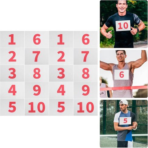 10pcs Marathon Race Bib Numbers with Safety Pins, Lightweight Tearproof Paper Race Bibs for Running Competitions and Sports Events, White Background with Red Digits 1-10 in Saudi Arabia