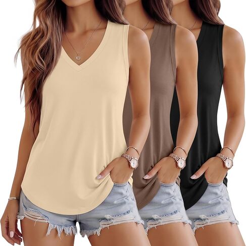 Huukeay 3 Pack Women's Tank Tops V Neck Loose Fit Casual Sleeveless Shirts Summer Flowy Trendy Basic Tee 2026 Fashion in Saudi Arabia