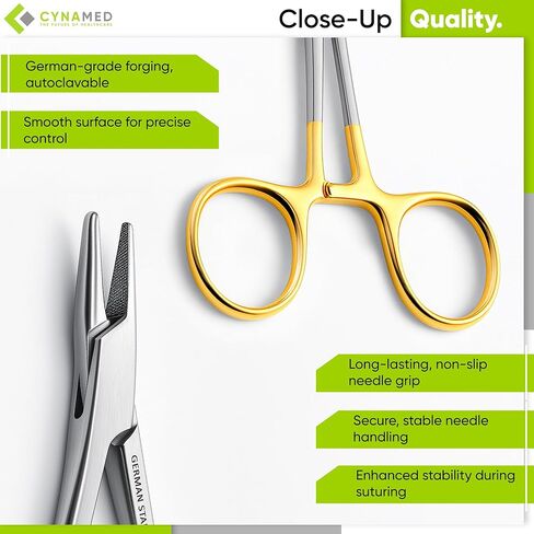 Cynamed TC Mayo Hegar Needle/Suture Holder Driver with Tungsten Carbide Inserts and Gold Rings - Premium Grade Instrument (5.5 in.) in Kuwait