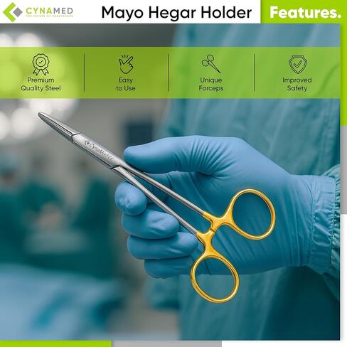 Cynamed TC Mayo Hegar Needle/Suture Holder Driver with Tungsten Carbide Inserts and Gold Rings - Premium Grade Instrument (5.5 in.) in Kuwait
