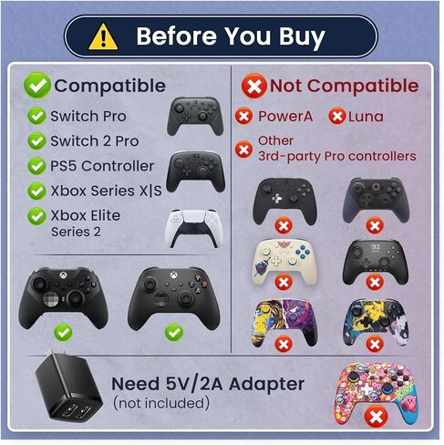 شاحن PS5 ، محطة شاحن وحدة تحكم PS5 مع محول 5V 3A AC ، PlayStation 5 Station Station Dock مع مؤشر LED ، حماية شريحة السلامة ، فرضية USB من النوع C السريع الشحن السريع in Kuwait