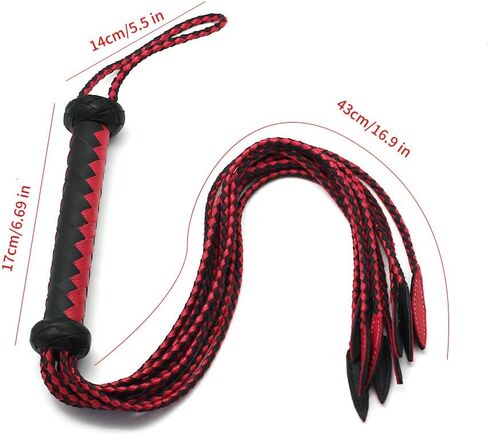 Handwoven Genuine Leather Cat-O'-Nine-Tails Whip | 60cm Total Length with Willow-Leaf Tail | 15cm Hangable Premium Equestrian Whip | Dual Use for Training & Collectors (Red Black) in Saudi Arabia