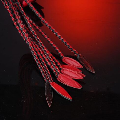 Handwoven Genuine Leather Cat-O'-Nine-Tails Whip | 60cm Total Length with Willow-Leaf Tail | 15cm Hangable Premium Equestrian Whip | Dual Use for Training & Collectors (Red Black) in Saudi Arabia