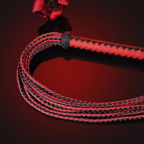 Handwoven Genuine Leather Cat-O'-Nine-Tails Whip | 60cm Total Length with Willow-Leaf Tail | 15cm Hangable Premium Equestrian Whip | Dual Use for Training & Collectors (Red Black) in Saudi Arabia
