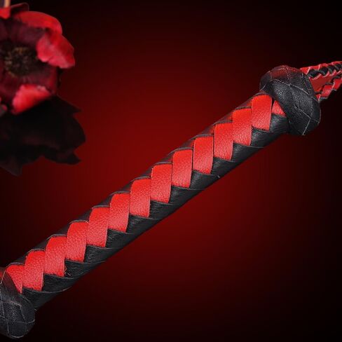 Handwoven Genuine Leather Cat-O'-Nine-Tails Whip | 60cm Total Length with Willow-Leaf Tail | 15cm Hangable Premium Equestrian Whip | Dual Use for Training & Collectors (Red Black) in Saudi Arabia
