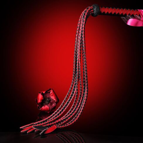Handwoven Genuine Leather Cat-O'-Nine-Tails Whip | 60cm Total Length with Willow-Leaf Tail | 15cm Hangable Premium Equestrian Whip | Dual Use for Training & Collectors (Red Black) in Saudi Arabia