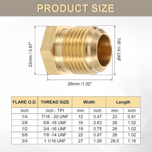 uxcell 2 قطعة سدادة نحاسية، 5/8"-18 تركيب أنبوب سداسي خيط ذكر UNF، تجهيزات أنبوب مضيئة مع شريط لتمديد أنابيب مكيف الهواء وخط غاز الماء in Saudi Arabia