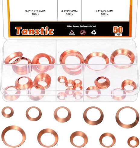 50 قطعة من Tanstic 5 أحجام من حشية التوهج النحاسية، مناسبة لحجم الأنبوب 5/32 بوصة 11/32 بوصة 3/8 بوصة 1/2 بوصة 11/16 بوصة، تركيب الأنابيب النحاسية المتوهجة 45 درجة لملحقات تبريد أنابيب مكيف الهواء in Saudi Arabia