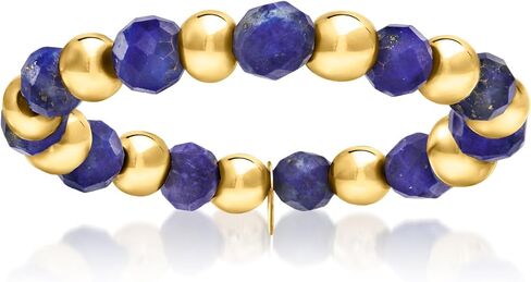 Pure Collection by Ross-Simons 3-3.5mm Lapis Bead Stretch Ring With 14kt Yellow Gold in Saudi Arabia