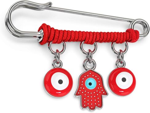 حمراء حماية حماية الدبوس - مجوهرات العيون الشريرة للنساء ، الأطفال ، الرضع والأطفال الصغار - شرير العين والرمزية دبوس - تميمة سلسلة حمراء من أجل حظ سعيد والطاقة - تناسب عربة وبطانية - 1.5 سم - in Kuwait