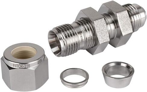 316 Stainless Steel Bulkhead Connector 1/4" Tube OD x 1/4" Male JIC 37° Flare 5000 psi, SS-BCM-FL4-AN4 in Kuwait