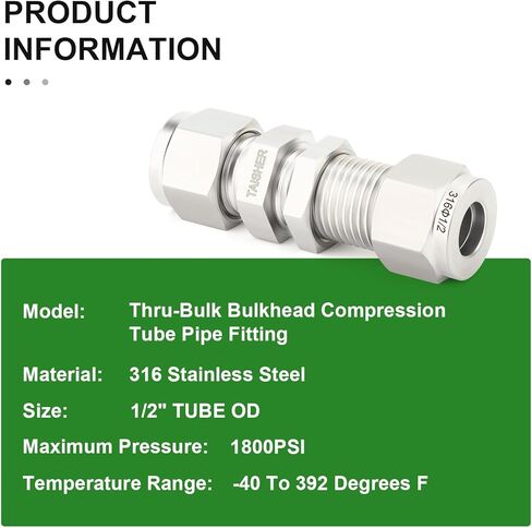 TAISHER 1PCS 316 Stainless Steel Thru-Bulk Bulkhead Compression Tube Pipe Fitting Connector, 1/2" Tube OD x 1/2" Tube OD Straight Adapter in Saudi Arabia