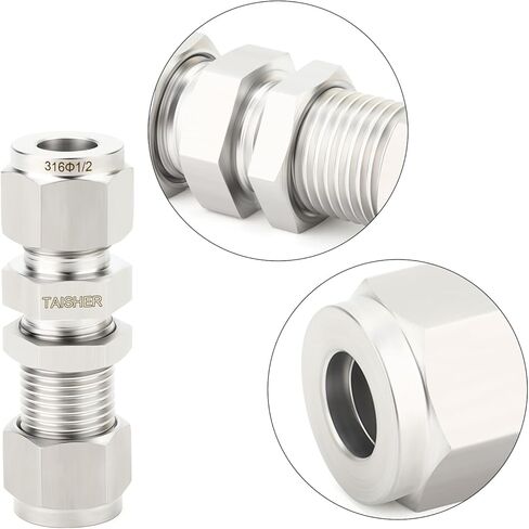 TAISHER 1PCS 316 Stainless Steel Thru-Bulk Bulkhead Compression Tube Pipe Fitting Connector, 1/2" Tube OD x 1/2" Tube OD Straight Adapter in Saudi Arabia