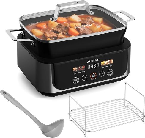 N61NA Nonstick Slow Cooker 7-Quart - PFOA-Free Ceramic-coated, 3 Heat Settings & Timer - Dishwasher & Oven Safe Pot for Effortless Cooking, Perfect for Family Meals & Parties in Kuwait