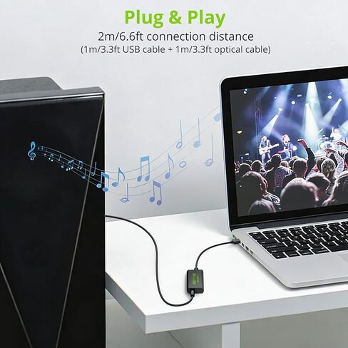 LiNKFOR USB A to Toslink Optical Audio Adapter, 1M/3.3ft Cord, 96kHz SPDIF Digital Converter for Computer, PC, Mac, Laptop Only (Unidirectional USB to Optical, Not for TV or Game Consoles) in Kuwait