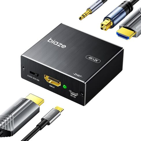 4K HDMI Audio Extractor Splitter, HDMI Audio Video Converter Adapter + Optical Toslink SPDIF + AUX 3.5mm Audio Jack Analog Audio Compatible with Fire Stick, Blu-Ray Player in Saudi Arabia