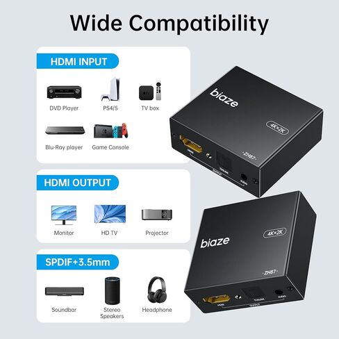 4K HDMI Audio Extractor Splitter, HDMI Audio Video Converter Adapter + Optical Toslink SPDIF + AUX 3.5mm Audio Jack Analog Audio Compatible with Fire Stick, Blu-Ray Player in Saudi Arabia