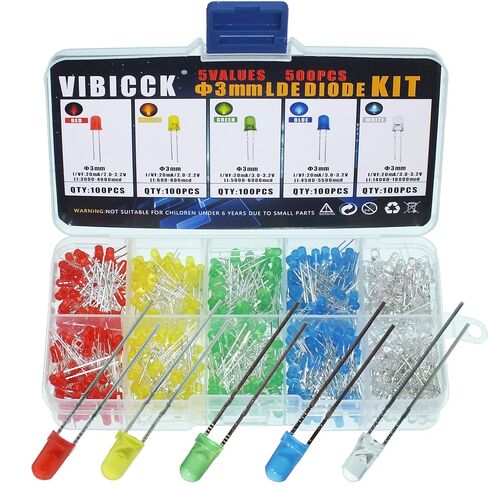 500pcs 3MM LED Diode Light Assortment Kit, 5 Color Low Voltage Set for Christmas and Scientific Experiments LEDs led Light kit Emitting led in Saudi Arabia