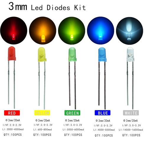 500pcs 3MM LED Diode Light Assortment Kit, 5 Color Low Voltage Set for Christmas and Scientific Experiments LEDs led Light kit Emitting led in Saudi Arabia