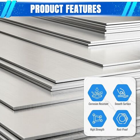 1mm Stainless Steel Sheet 6x6 Inch, 430 Magnetic Stainless Steel Plate, 18 Gauge Metal Sheet for Wall, DIY, Crafts, Jewelry, Electrical Repair (2 Pack) in Kuwait